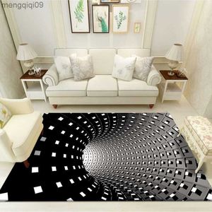 Carpets Black White Vortex Illusion Carpet for Living Room Washable Polyester 3d Print Geometric Non-Slip Floor Area Rugs Bedroom Mat R230731