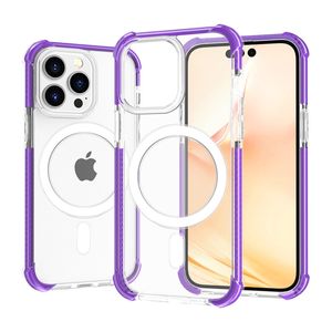 علبة Magsafe المزدوجة ذات اللون المزدوج الفاخر لـ iPhone 12 13 14 15 Pro Max Magnetric Pc Clear Cover TPU Hybrid Armor Cover