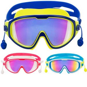 Yüzme Goggles Kids Earplug Erkek Kız Yüzmek Gözlük Kılıfları Çocuklar Yüzmek Havuz Gözleri Anti Sis UV Koruma Dalış lens
