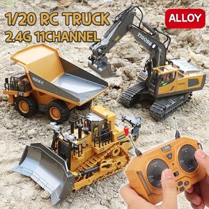 Elektrikli RC Araç RC Kamyon Alaşım 2 4G 11 Kanallı Uzaktan Kumanda Exkavator Buldozer Döküm Kamyonu 680 Derece Döndürme Tasarım Oyuncak Hediyesi Boy 230731