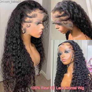 Synthetic Wigs Line 30Inch Water Curly Human Hair Wig Brazilian Deep Wave HD Lace Front Human Real HD Lace Frontal Wig Pre Pluck Z230731