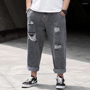 Herren Jeans Trend Hip Hop Ripped Holes Wide Leg Hosen Streetwear Casual Lose Baggy Straight Denim Hosen 32-48