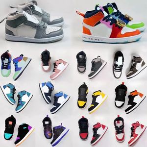 Toddler Tasarımcı Bebekler Jumpman 1s Çocuk Basketbol Ayakkabı Oyunu Kraliyet Scotts Obsidian Chicago Çadır Spor Ayakkabıları Orta Çok Renkli Boya Çocuk Ayakkabıları