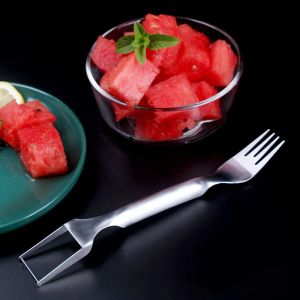 Faca para cortar melancia 2 em 1 Divisor de frutas de cabeça dupla faca de aço inoxidável portátil leve ferramentas de cozinha