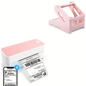 Pink Thermal Label Printer & Stand Set - Faceted Single Printer & Label Holder for 4x6 Labels