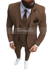 Мужские костюмы Thorndike Men 3 штуки Slim Fit Casual Business Champagne Lapel Haki Формальные смокинги для свадебных жениха.