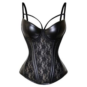 Bustiers Corsetsセクシーなコルセットスチームパンクゴシックレザーブラックレースランジェリーフラワーマルセイユ6xl過剰衣装206i