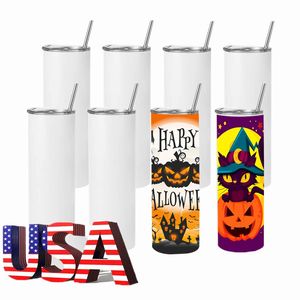 USA CAN Warehouse Stocked 20oz Sublimation Blanks Tumblers Heat Press Straight Car Mugs For Halloween Christmas DIY Gifts JY31