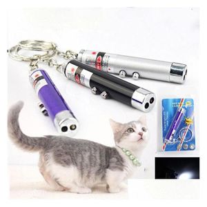 Keychains Lanyards 2 in1 Red Laser Pointer Pen Nyckelring med vit LED -ljus SHOW Portable Infrared Stick Funny Tease Cats Pet Toys OTN5B