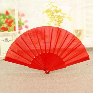 Kinesiska stilprodukter Pure Color Tyg Folding Fan Girls Dancing Prop Hand Fan Wedding Party Decor White/Red/Black/Pink Gift Fan