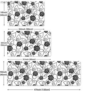 Mattor Rose Flower Print Mattor Köksmattan Entré Dörrat för vardagsrum Tryckt matta Hemgolvbalkong Anti-halkmatta R230731