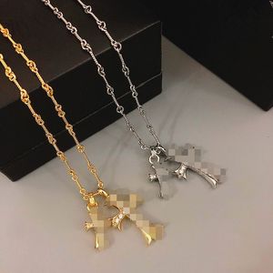 Vintage Diamond-encrusted Double Cross Necklace European and American Friends Male and Female Lovers Collarbone Chain Can Be A Gift