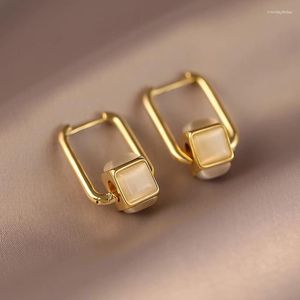 Hoop Earrings Unique Geometric Square For Women Antique Gold Color Synthetic Moonstone Ear Buckle Punk Bar Party Jewelry Gifts