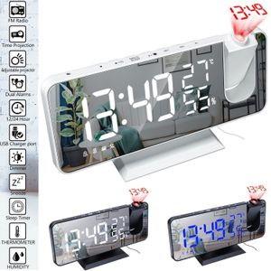 Desk Dual Alarm Clock LCD LED Digital Time Projection FM Radio Snooze Timer