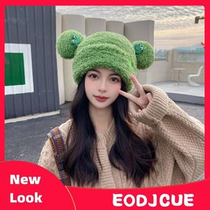 Berets Autumn And Winter Cartoon Frog Wool Hat Women Ear Protection Cute Plush Thickened Warm Skull Hats Casual Cold-proof Beanie Cap