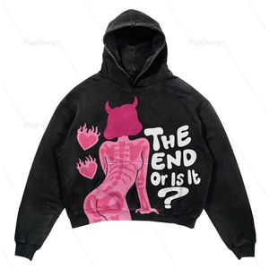 Womens hoodies tröjor y2k demon kvinna tryck hoodie streetwear harajuku överdimensionerad skalle vintage par tröja goth topp hoodies män kläder 230729