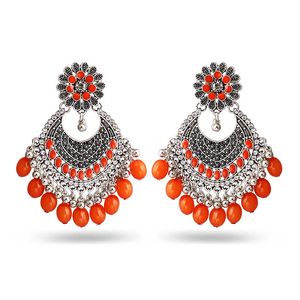 Vintage Orange Acrylic Crystal Flower Drop Earrings for Women Ethnic Bohemian Statement Earring Indian Party Jewelry Gift