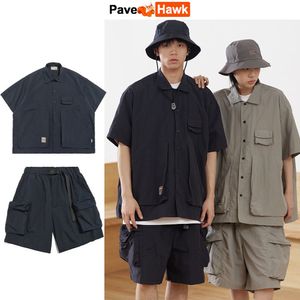 Mens Tracksuits Summer Outdoors Set Men Multi Pocket Retro Japanska solida skjortor Last Shorts Fashion Half Sleeve Loose Fishing 2st Unisex 230731