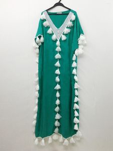 Повседневные платья Женщины свободные кисточки Ruffer Long Dress Элеганты Кауал с коротким рукавом пляж Весна Лето Мусульманский марокканский кафтан