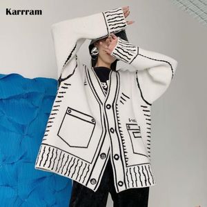 Kadın Örgü Tees Karram Baskı Graffiti Benzersiz hırka kadınlar gevşek Vneck Uzun Kollu Lüks Örgü Kadın hırkaları Coat Y2K Kış 230729