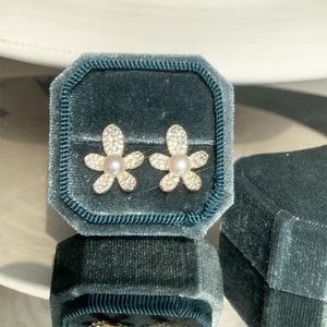 Studörhängen canpel modern koreansk modeblomma för kvinnor pärlsmycken tillbehör glittrande brudtärna bröllopspresent