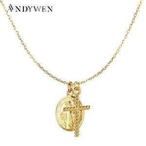 Strands Strings ANDYWEN 925 Sterling Silve Gold Cross Oval Double Pendent Long Chain Necklace Collar European Rock Punk Thicker Big Jewelry 230729