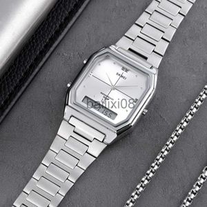 Другие часы Skmei 1612 Silver Women Men Men Watch Square Steel Waterpronation Digual Dual Time Sport Watches Famale Colocks Relogio Vintage J230728