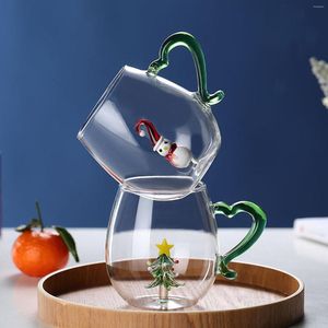 Kieliszki do wina świąteczne szklane kubek kubek Kubek Kreatywny uroczy wzór 3D Picie wakacyjna woda z uchwytem do wystroju domu na imprezę