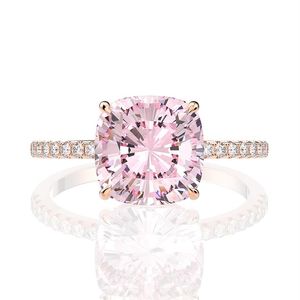 18k Rose Gold Pink Sapphire Diamond Ring 925 Sterling Silver Party Wedding Band Rings for Women Fine Jewelry304G