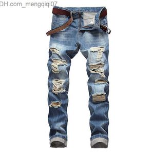 Maternity Intimates Denim jeans men's pants retro straight holes cool Trousers men's American style large size torn Z230801