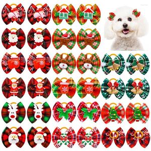 Dog Apparel 10PCS Christmas Hair Bows Winter Snowflake Deer Accessories With Rubber Bands For Small Supplies