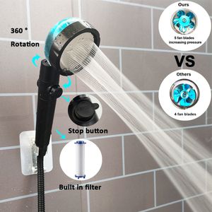 Bathroom Shower Heads Turbo Propeller Shower Head ABS High Pressure Water Saving 360 Degrees Rotating With Stop Button Fan Filter Bathroom Accessories 230731