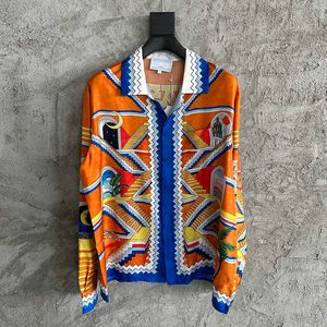 2023SS Men's Designer Ladder Pattern Silk Long Sleeve Shirt Classic Casual Shirt Spring Polo Coat
