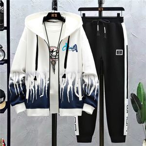 Erkek Trailtsuits Erkekler 2 Parça Ter Takım Seti Fermuar Hardigan Baskı Sweatshirt Sweatpants Setler Spor Giyim 230731