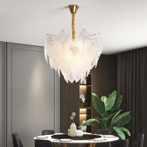 Lustres de luxo folha de vidro led para sala de estar quarto lâmpada de teto restaurante el luminárias suspensas cozinha luminária