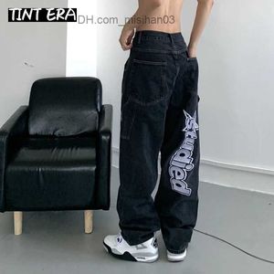 Erkek pantolon renk tonu kulak hiphop harfi nakış y2k denim kot pantolonlar erkekler için gevşek düz pantolonlar sokak kıyafeti kargo Güney Kore Z230801