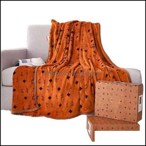 Blankets Orange New Fashion Personality Blanket Soft Shawl Portable Warm Plaid Sofa Bed Fleece Spring Autumn Letter Decoration Drop De Dhwdm