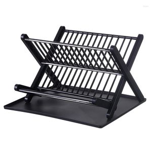 Küche Lagerung Falten Dish Rack Edelstahl Platte Schüssel Halter Stehen Ablauf Kapazität Multi-Zellen Geschirr Organizer