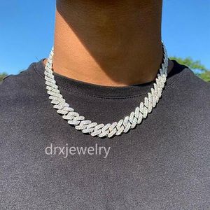 Mens 14MM Iced Cuban Link Prong Chain 14K White Gold Plated 2 Row Diamonds Collana Cubic Zirconia Jewelry 16-24inch Length155r