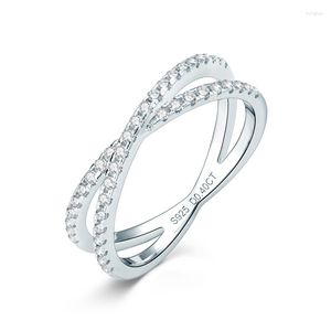 Cluster Rings ANZIW Pave D0.4CT Moissanite Half Eternity 925 Silver X Cross Wedding Band Jóias Finas Femininas Com Certificado Tamanho 4-10