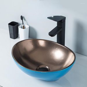 Banyo lavabo muslukları rüzgar masası havzası metal sır seramik lavabo yıkama mavi sanat