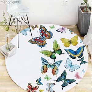 Carpets Dream Catcher Butterfly Print Design Psychedelic circular decorative carpet Non-slip living room bedroom home decoration carpet R230731