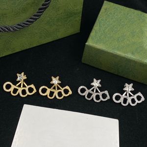 Diamante Completo Letra Dourada Cristal Branco Estrela Brinco em Forma de Leque Hoop designer para mulheres Ear Studs Senhoras Brincos Casal Presente de Aniversário de Casamento Com Caixa CGUE12 --04