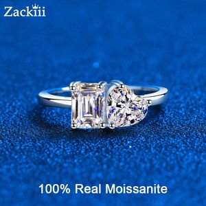 Fedi nuziali Anello di fidanzamento a taglio radiante con smeraldo da 2 ct per fascia da donna S925 Sterling Silver Promise Diamond 230729