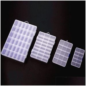 Storage Boxes Bins Transparent Plastic Jewelry Organizer Box 10 15 24 36 Slots Containers Beads Ring Earrings Display Case Drop Deli Otfhs