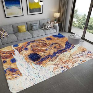 Carpets Starry Night View Landscape Carpet Van Gogh Art Abstract Illustration Rugs Modern Living Room Sofa Bedroom Mat Entrance Doormat R230731