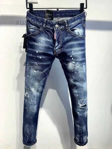 Europe Hot Men Jeans Hole Light Blue Italia Streetwear Pantaloni lunghi Streetwear Denim Skinny Slim Straight Jean Coolguy Cotton Zipper Graffiti 5S4F