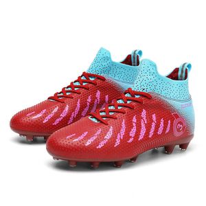 High Top Kids Football Boots Youth TF AG Soccer Shoes Children's Sports Sneakers Boys Girls Training Shoes Red Navy Blue