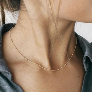 Frauen Dünne Kette Halskette Einfache Und Gold Perlen Halsband Zarte Perlen Anhänger Für Weibliche Geschenk Chokers311O