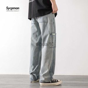 Men's Jeans Loose Street Style Straight Cargo Pants Jeans Men Fashion Brand Wide Leg Overalls Retro Trend Leisure Youth Denim Baggy J230728